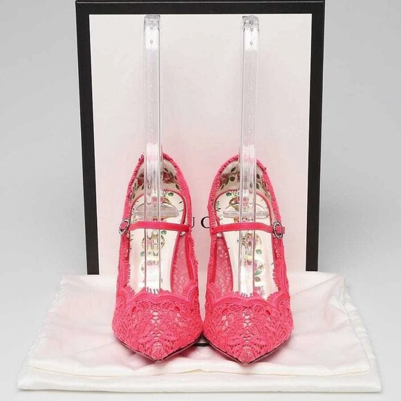 Gucci Shoes - Gucci Pink Corded Lace Crystal Virginia Pumps Size 5/35.5